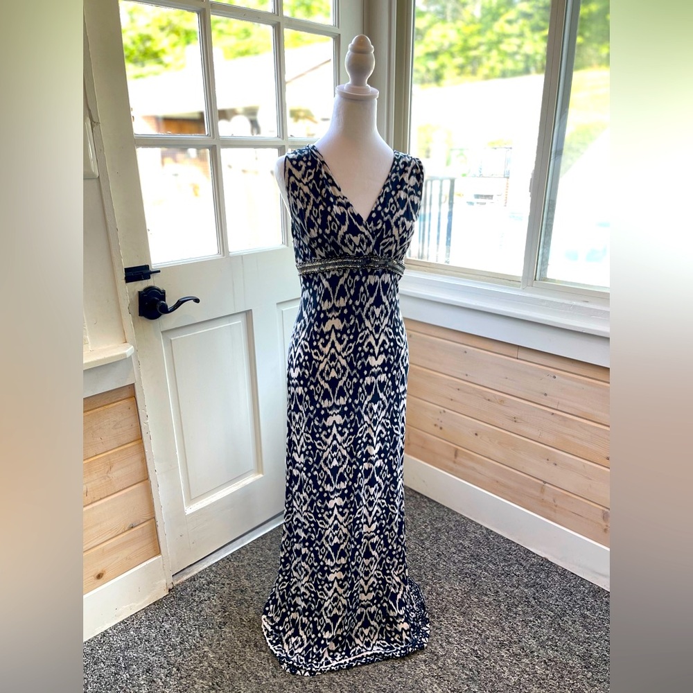 I.N.C International Concepts Navy Blue and White sequined Maxi Dress